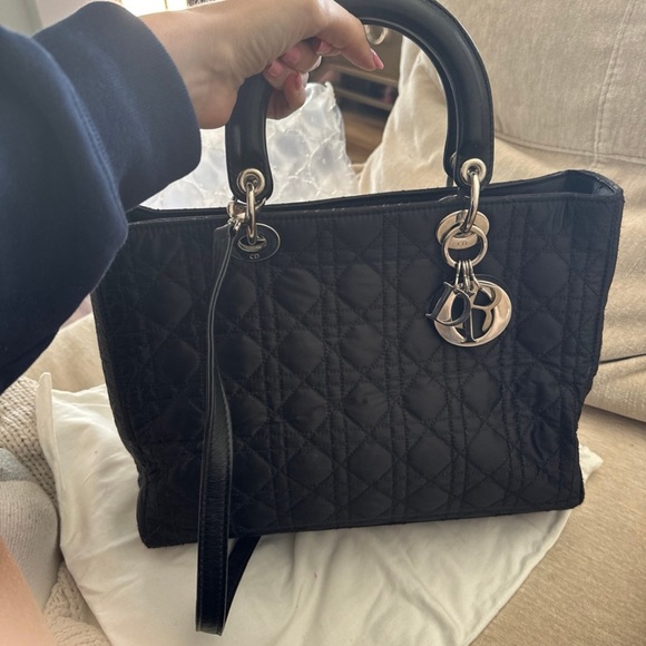 Christian Dior Black Cannage Quilted Nylon Medium Lady Dior Bag ****Authentic - Picture 4 of 14